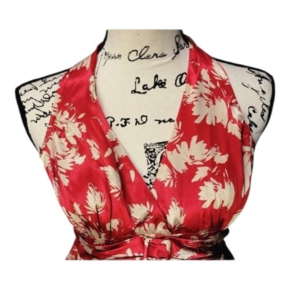 Vintage BCBGMaxAzria Red and Cream Asymmetrical Top - Picture 3 of 7